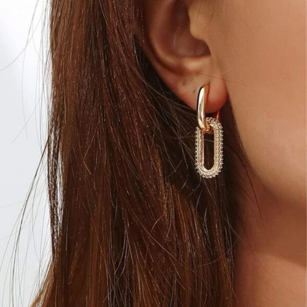 Gold oblong double texture hoops Anthro new